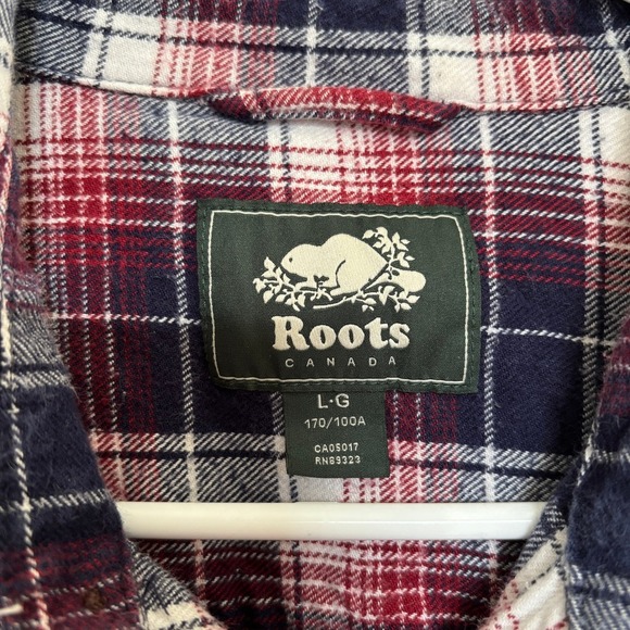 ROOTS Men's Size Large Flannel Button Down Blue Red Plaid Gorpcore Outdoors Warm - Picture 4 of 13